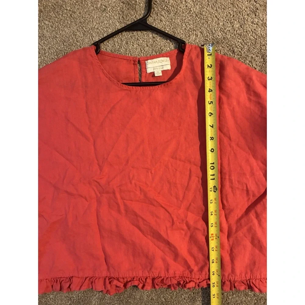 Cynthia Rowley ruffled linen blouse in a coral pink Boxy Crop Top Small